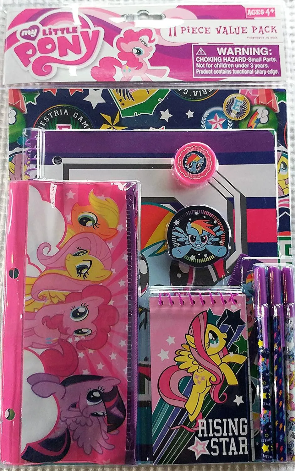 11 Piece stationery School Supplies Set Folders Pens Notebook Pencil Case, Assortment: My Little Pony & Emoji