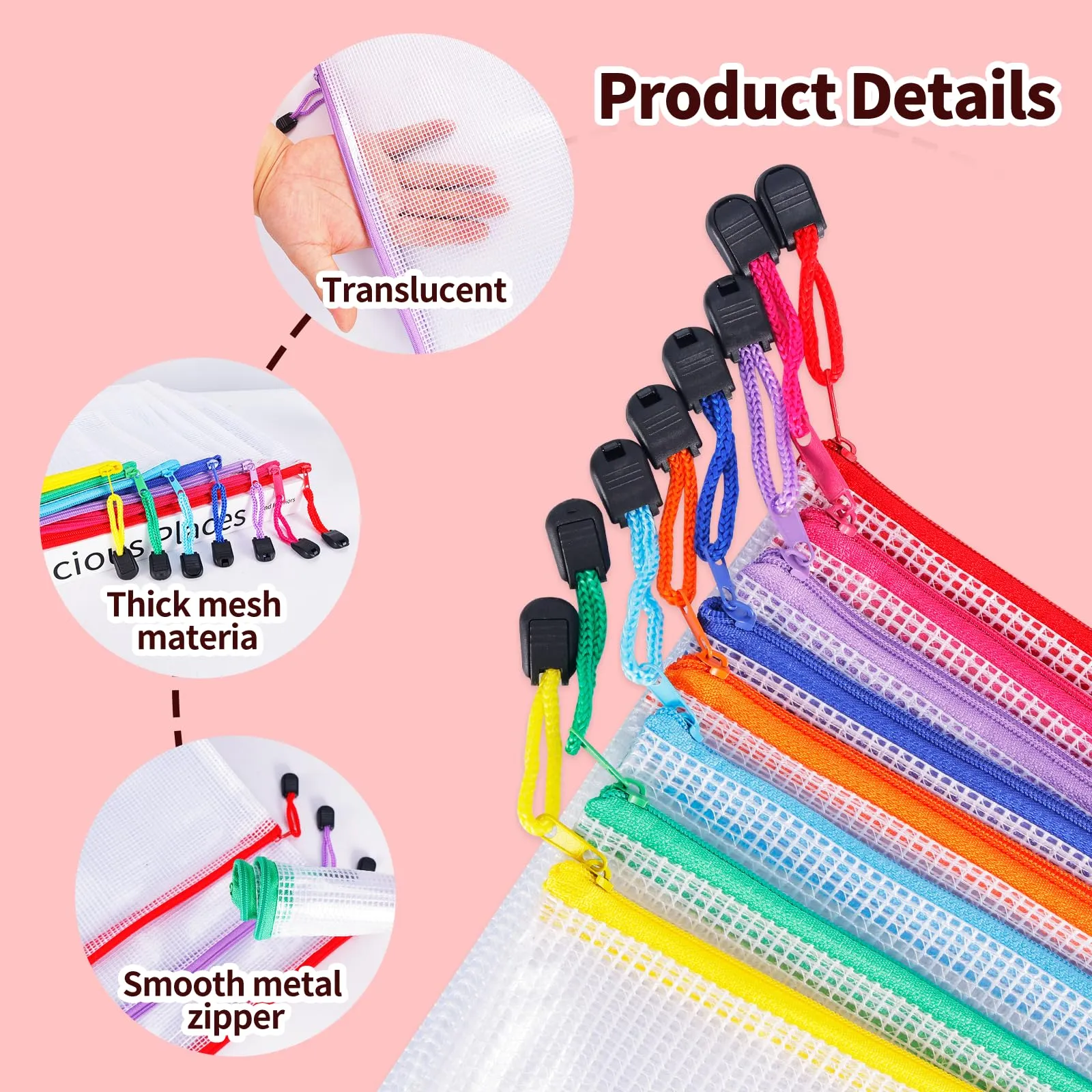 24pcs Mesh Zipper Pouch Bags - 8 Sizes Plastic Zipper Pouches for Organization, Mesh Bags with Zipper, Waterproof Clear Travel Pouches, UMETDO File Bag with Zipper for Office Supplies