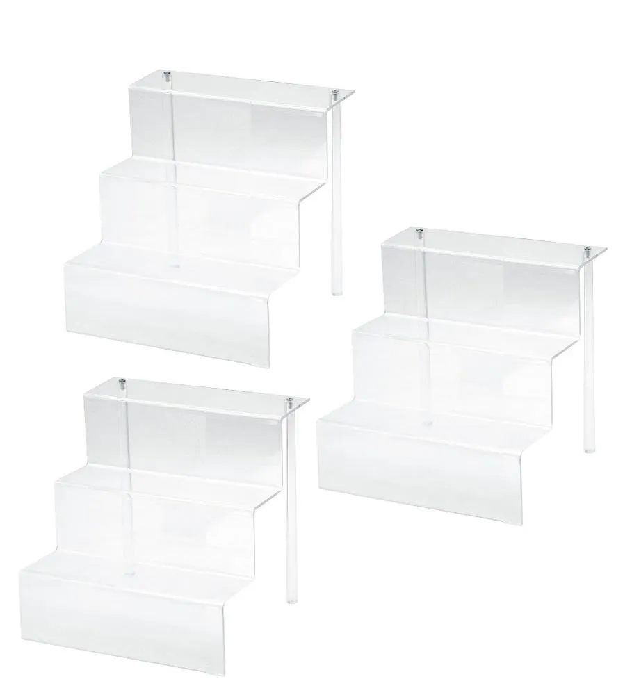 3 Set Displays of 3 Tiers Clear Acrylic Glass Riser Step Display