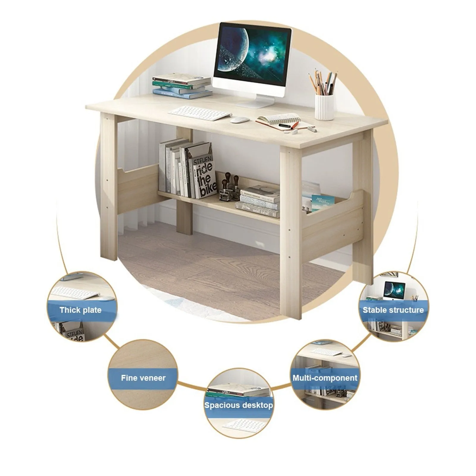 39'' Modern Computer Desk With Storage Shelf