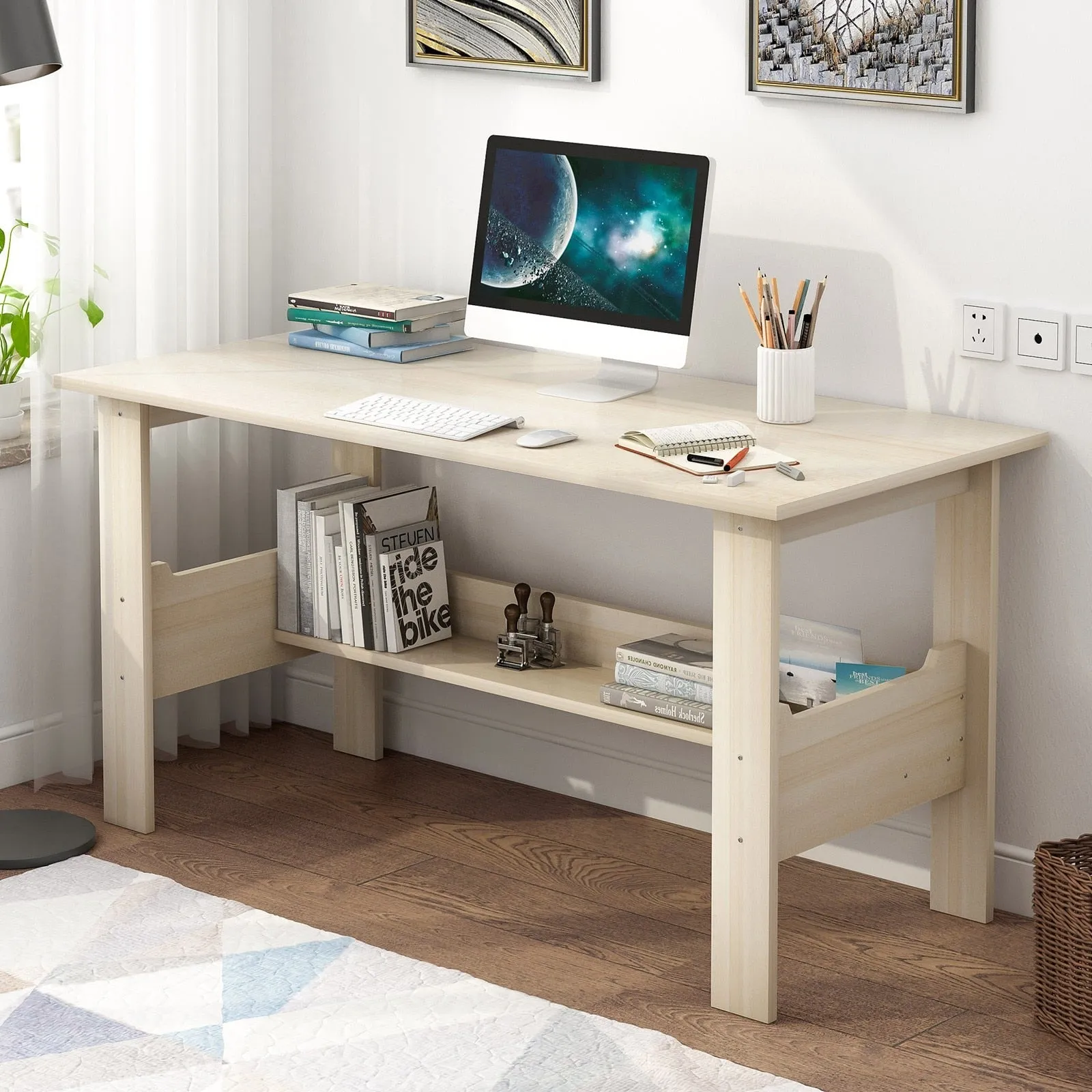 39'' Modern Computer Desk With Storage Shelf