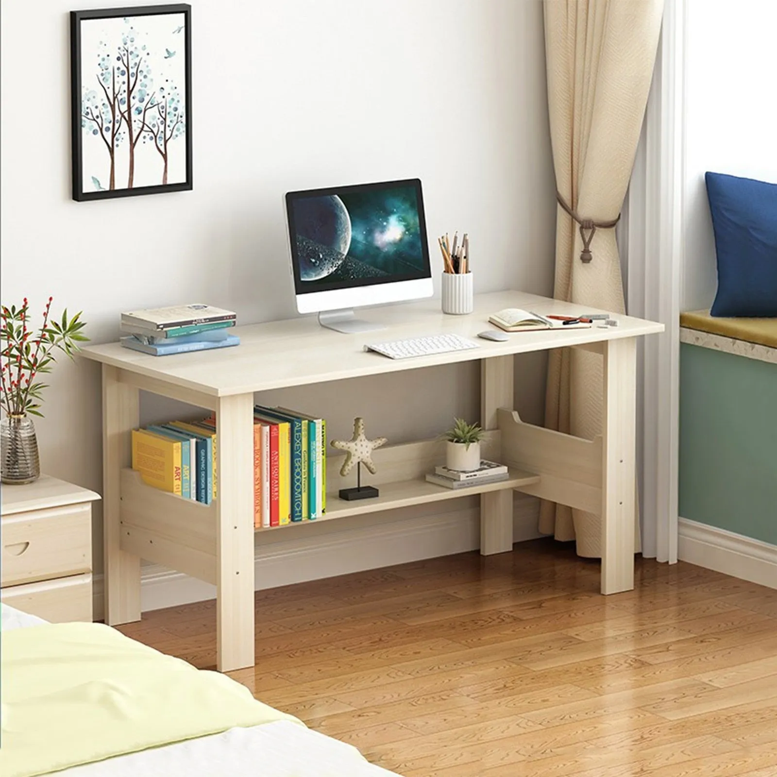 39'' Modern Computer Desk With Storage Shelf