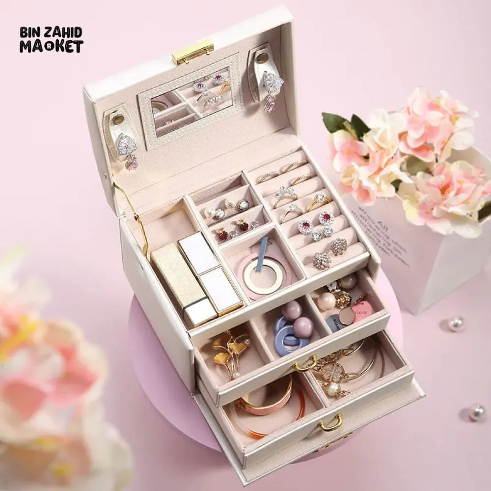3X LAYERS MIRROR LEATHER JEWELRY ORGANIZER