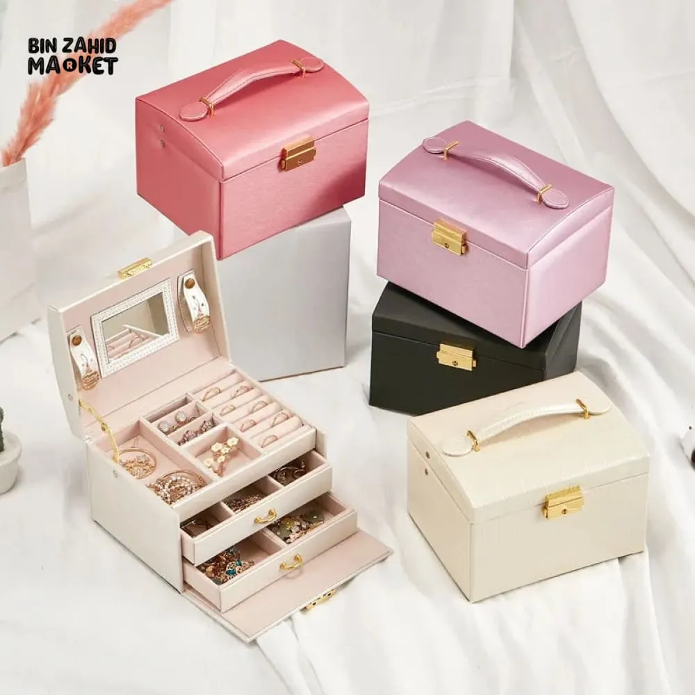 3X LAYERS MIRROR LEATHER JEWELRY ORGANIZER