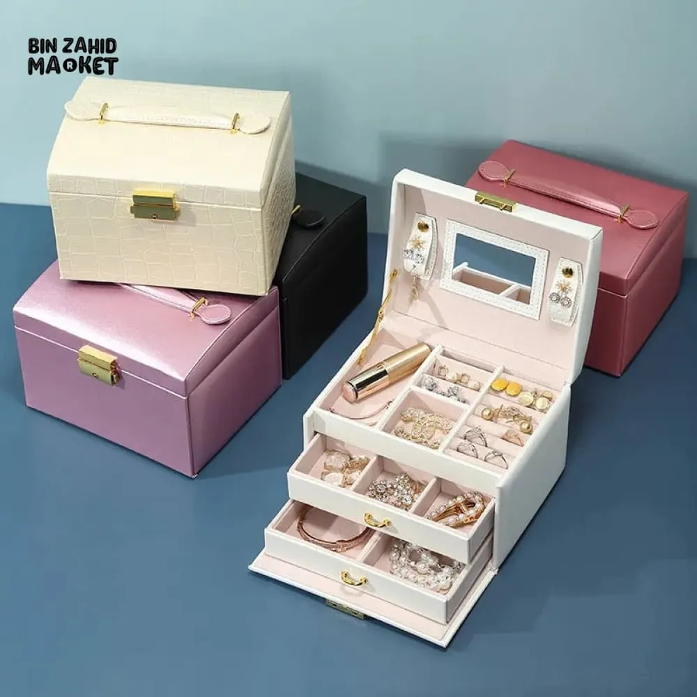 3X LAYERS MIRROR LEATHER JEWELRY ORGANIZER