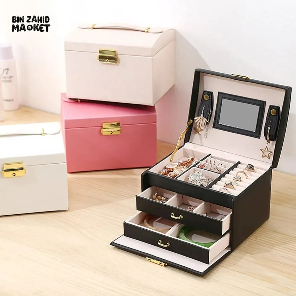 3X LAYERS MIRROR LEATHER JEWELRY ORGANIZER