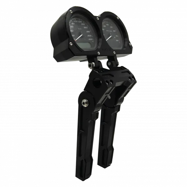 ADJUSTABLE  8 OR 10 INCH MOTORCYCLE BAGGER RISERS WITH GAUGE CUPS BLACK