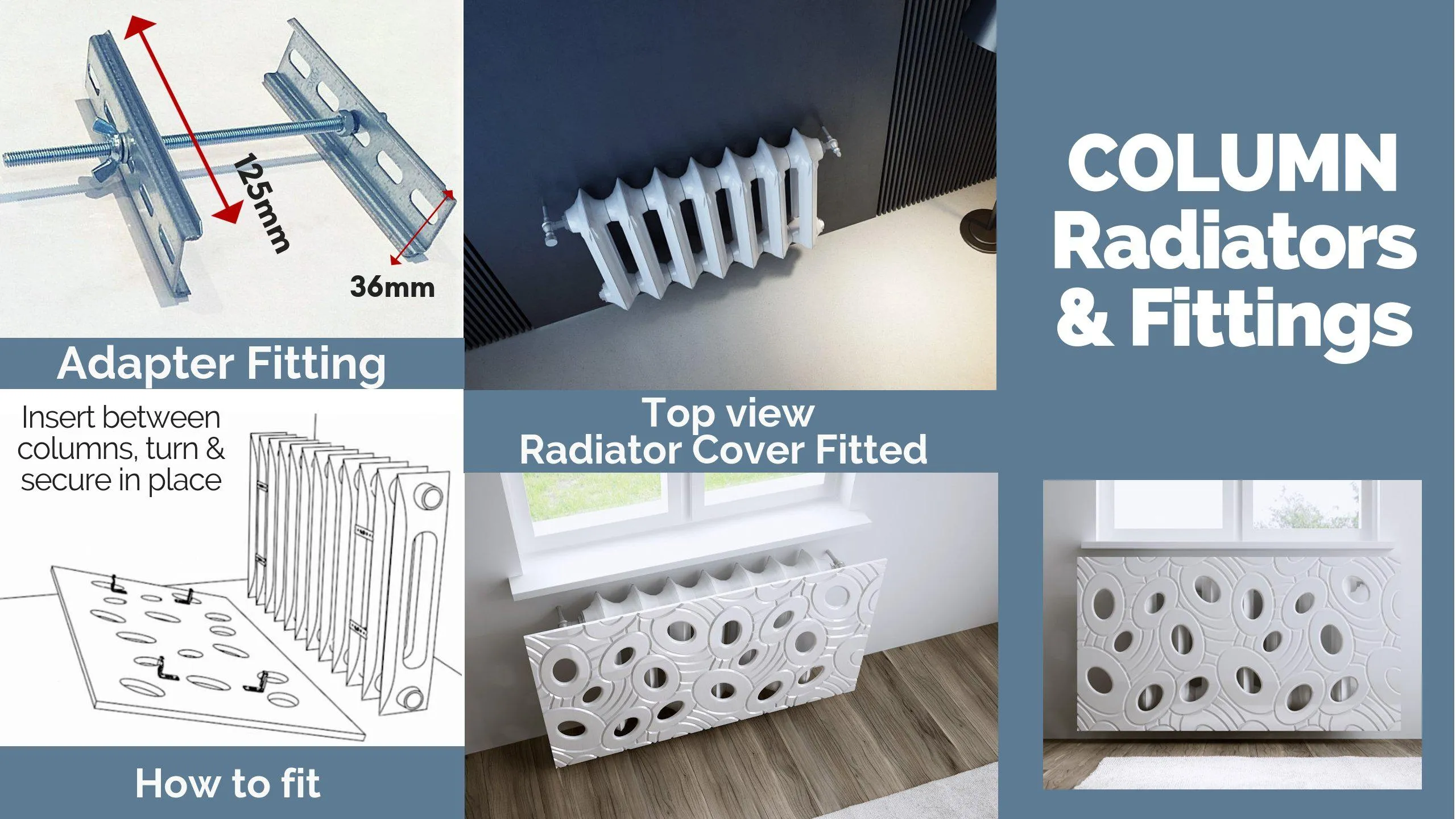 Alternative Radiator Covers Fittings for Column, Roll Round Top Radiators, Bathroom Towel Rails etc.