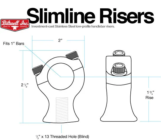 Biltwell 6401-302-175 Slimline 1.75" Risers Polished Stainless Steel for 1" Handlebars
