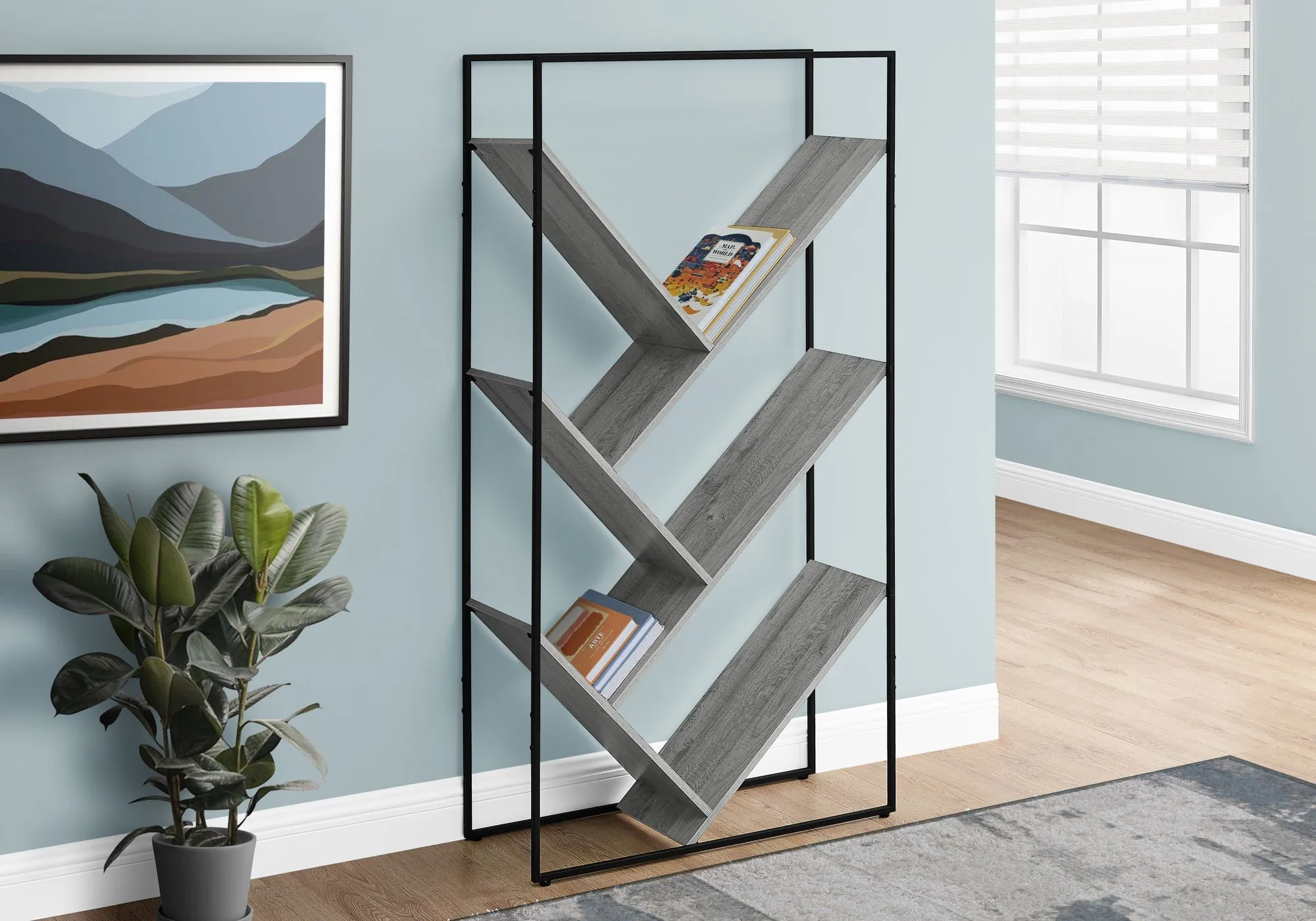 Bookcase - 60"H / Grey / Black Metal