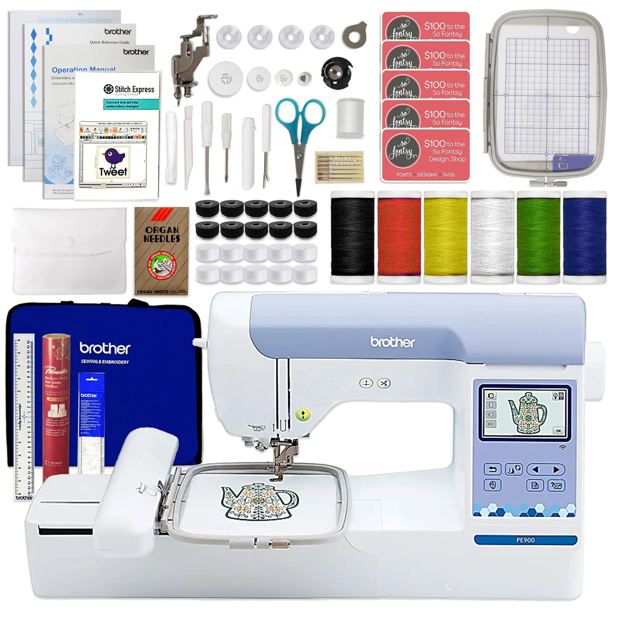 Brother PE900 5" x 7" Embroidery Machine w/ Embroidery & Digitizing Bundle