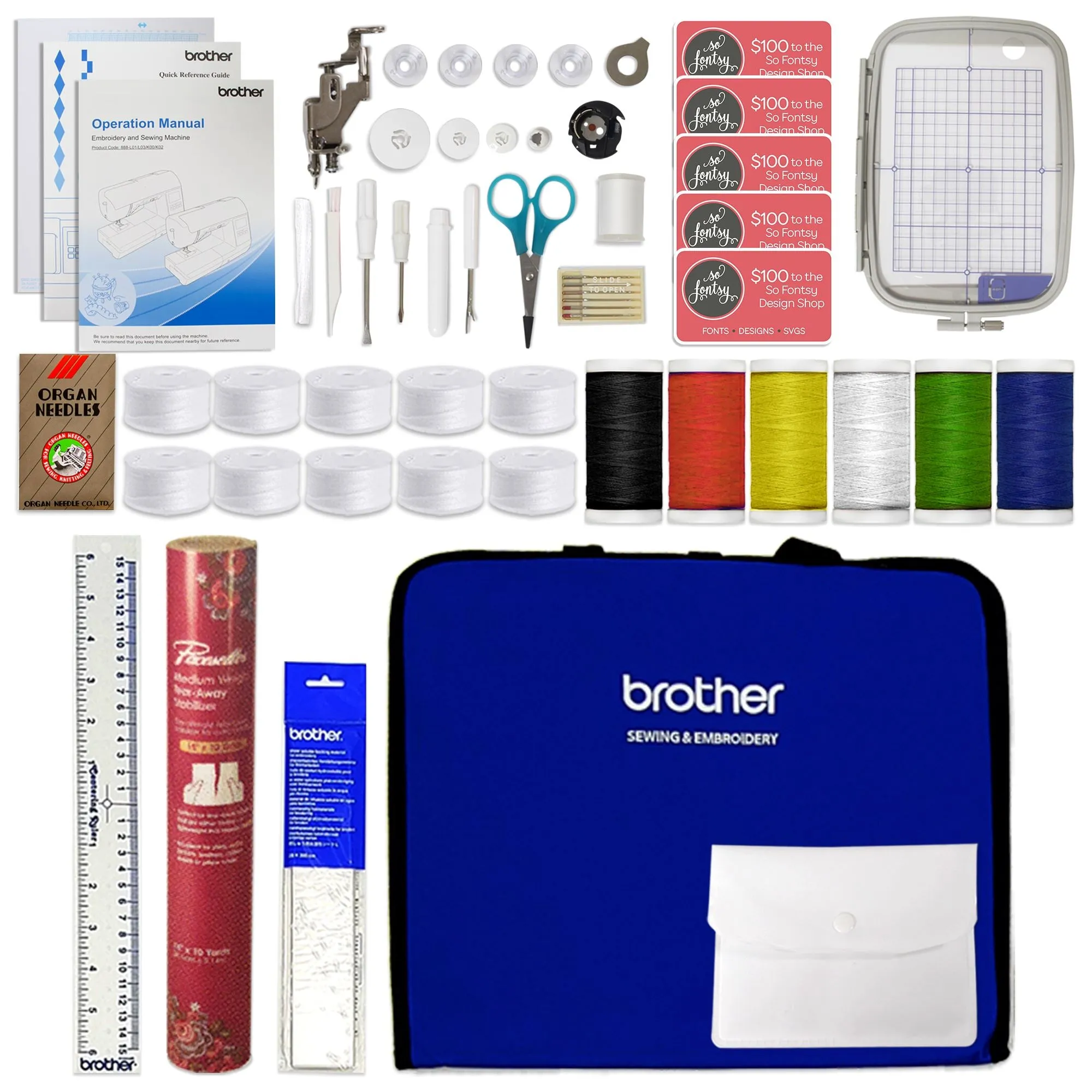 Brother PE900 5" x 7" Embroidery Machine w/ Embroidery Kit & Thread Bundle