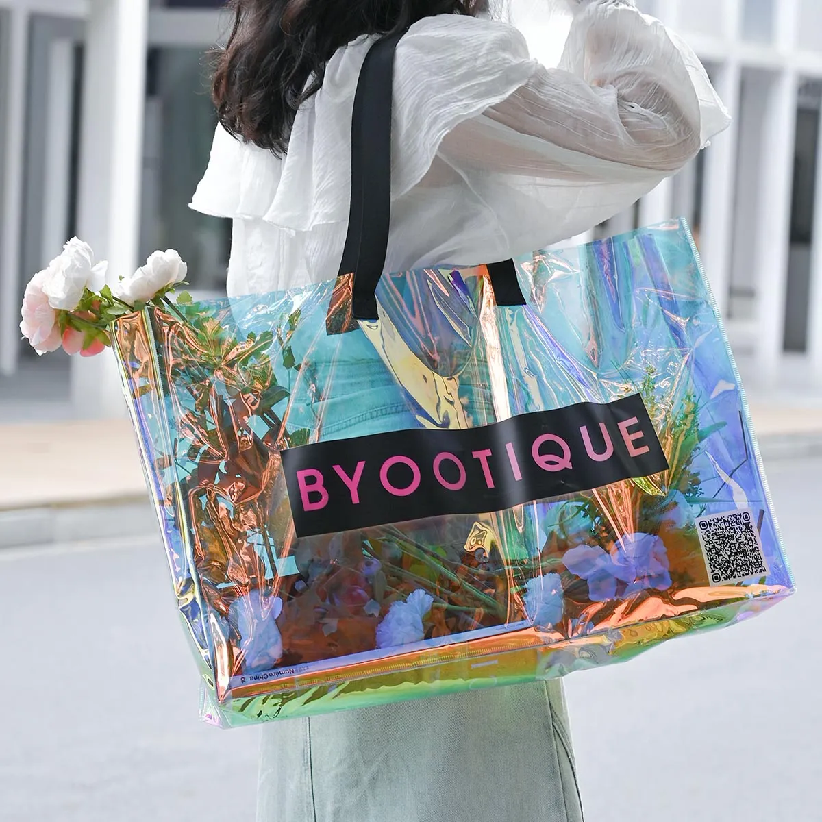 Byootique Custom Tote Bags Holo Beach Totes Shopping Bags 50ct/pk