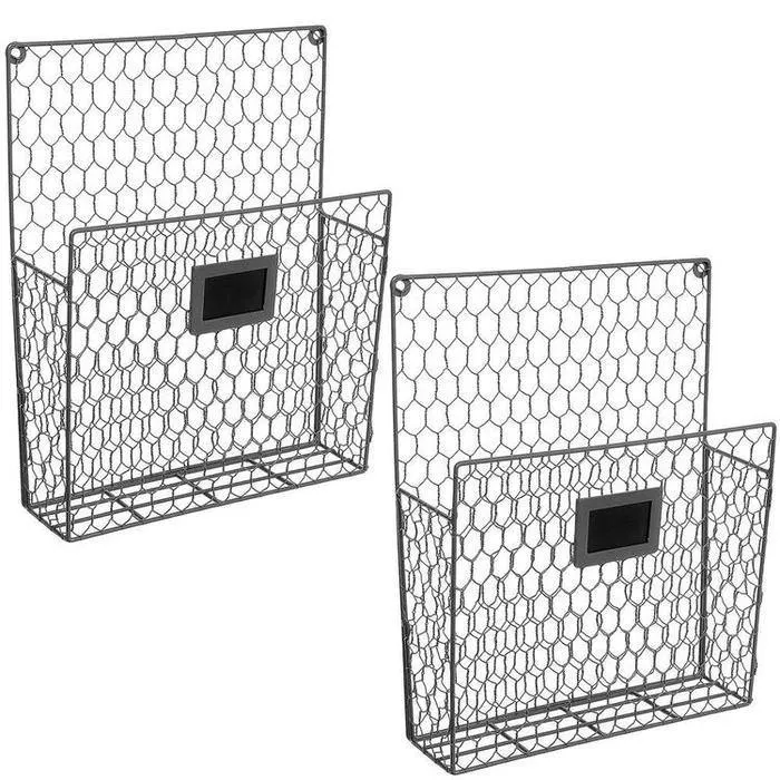 Chicken Wire Baskets w/ Chalkboard Label, Gray, Set of 2