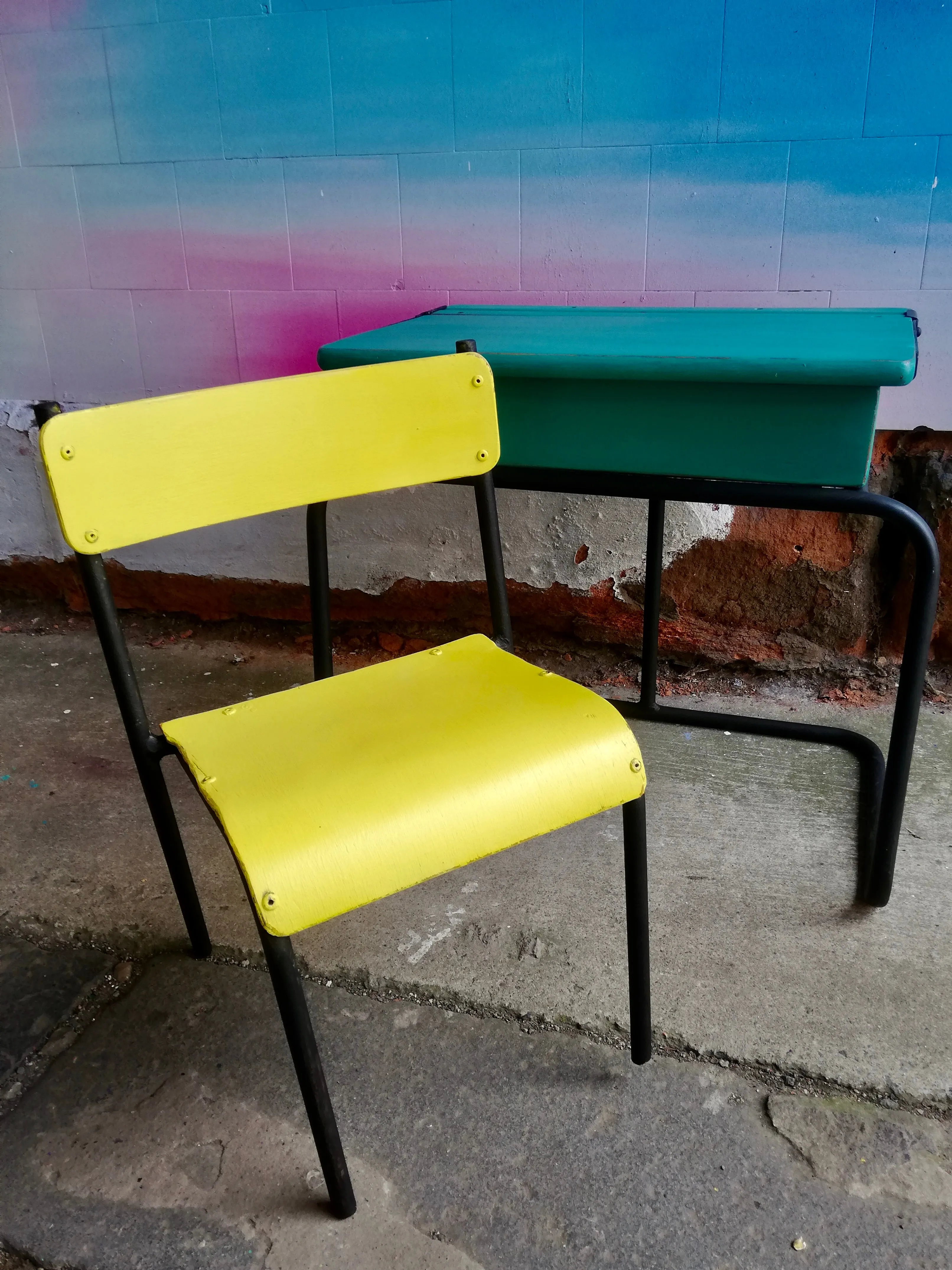 Commission for Victoria painted school desk and chair