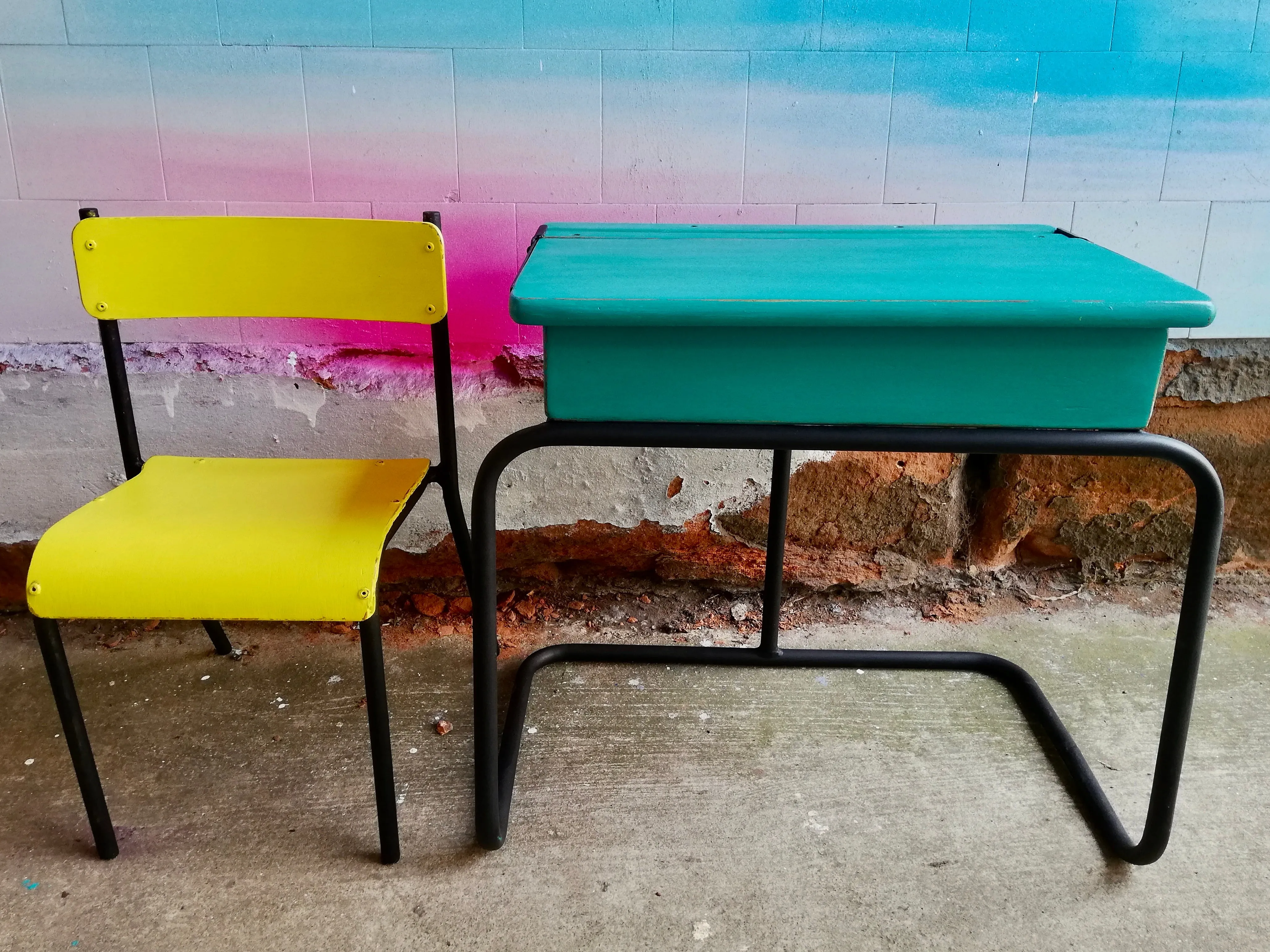 Commission for Victoria painted school desk and chair