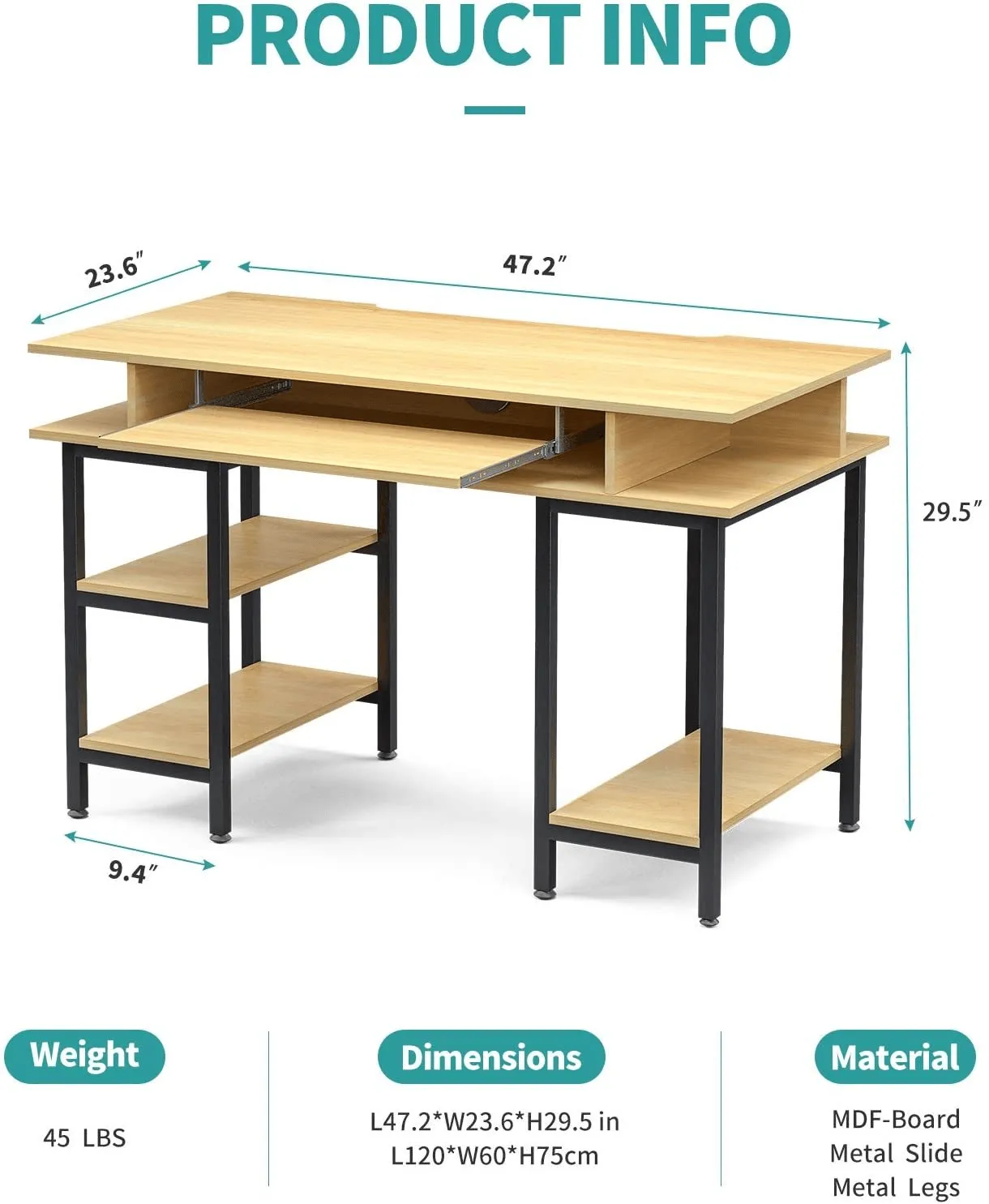 Computer Desk with Keyboard Tray/Shelves