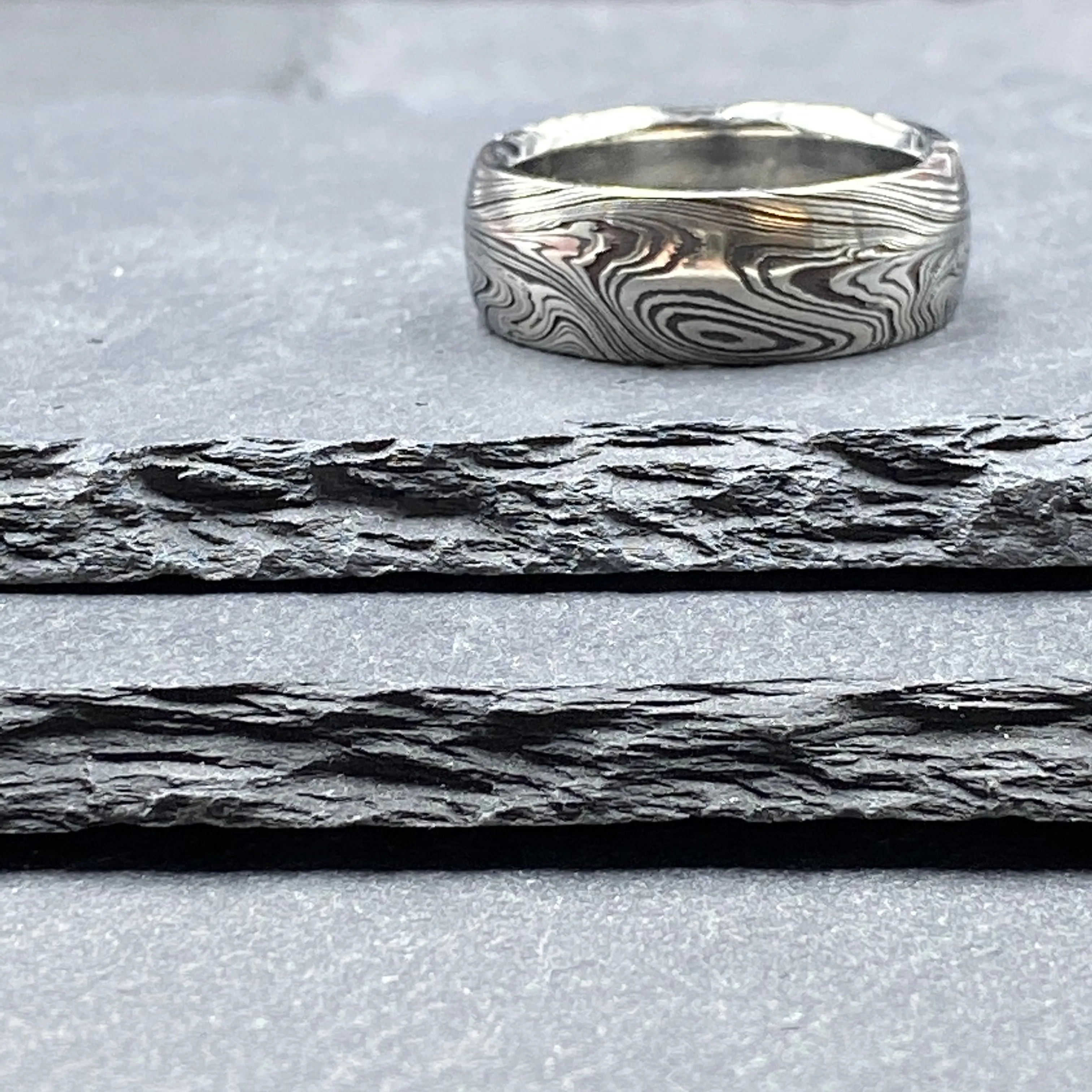 Damascus Steel Ring - Oxidized Kona
