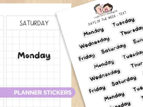 Days of the Week - Bold Text Lower Planner Stickers