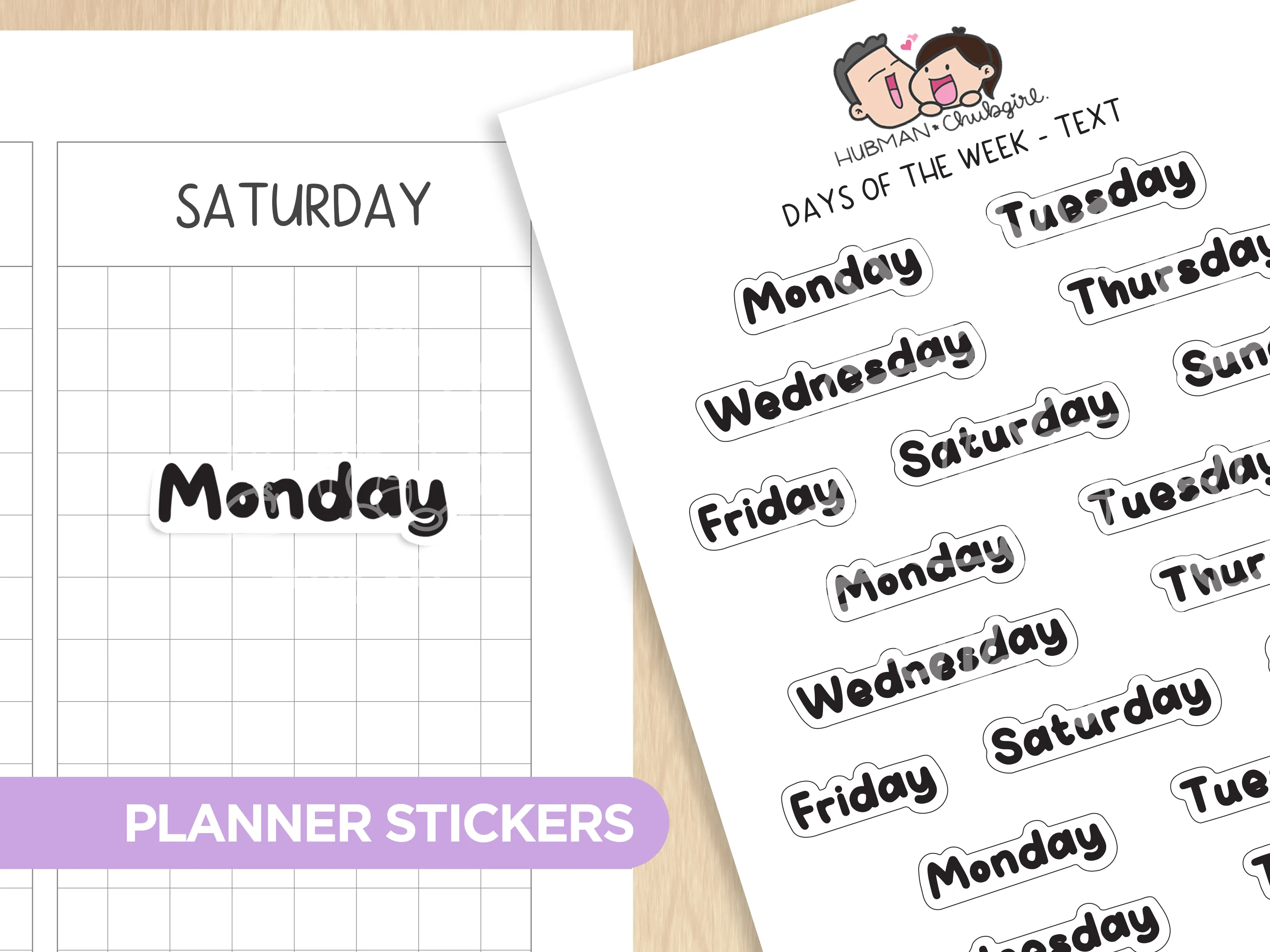 Days of the Week - Bold Text Lower Planner Stickers
