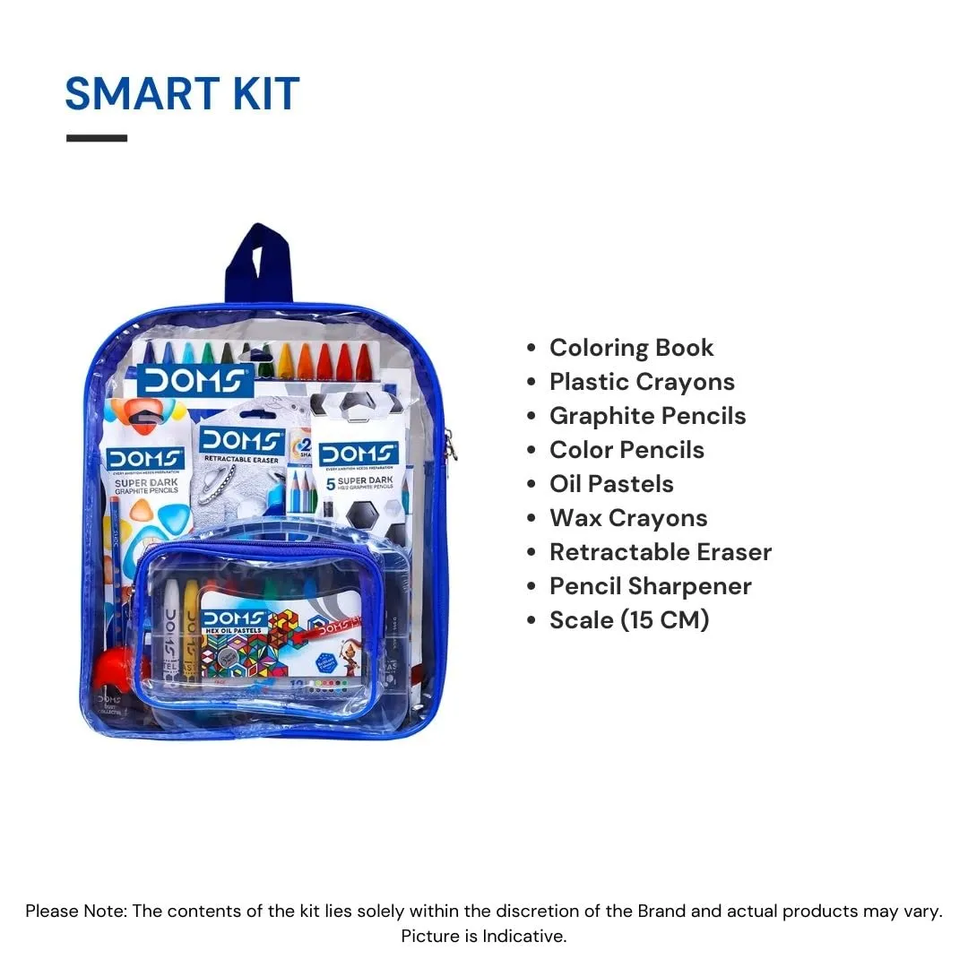 Doms Smart Kit | Comes With Transparent Zipper Bag | Perfect Value Pack | Kit For School Essentials | Gifting Range For Kids | Combination of 12 Stationery Items