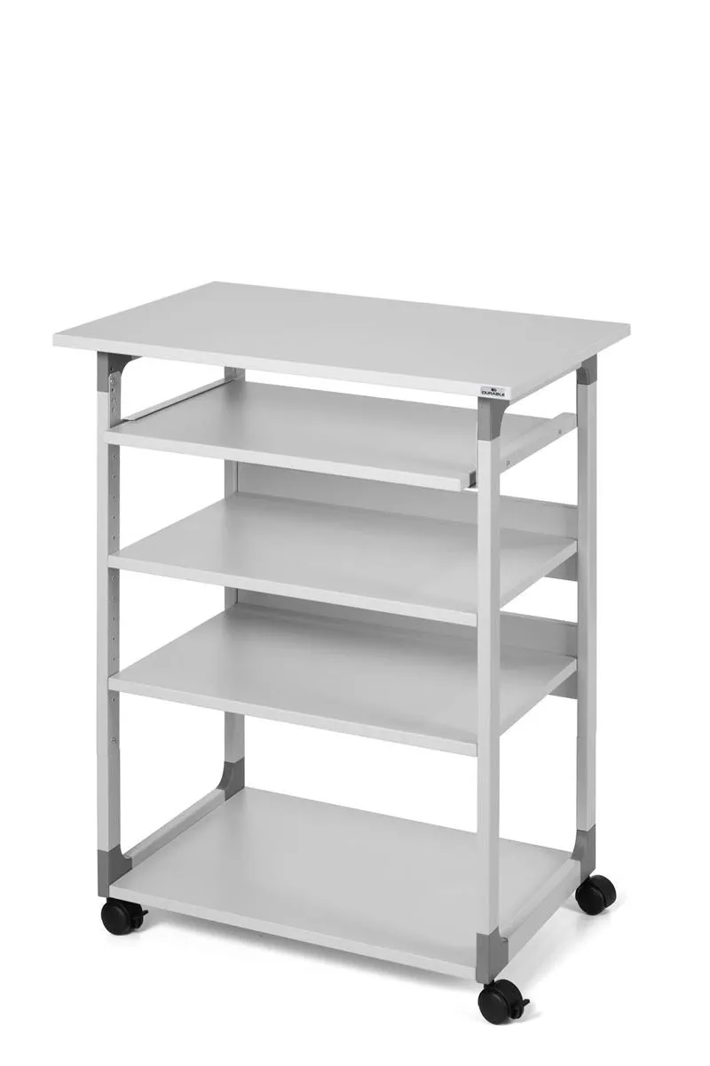 Durable Adjustable Mobile PC Computer Desk Workstation Trolley on Wheels | Grey