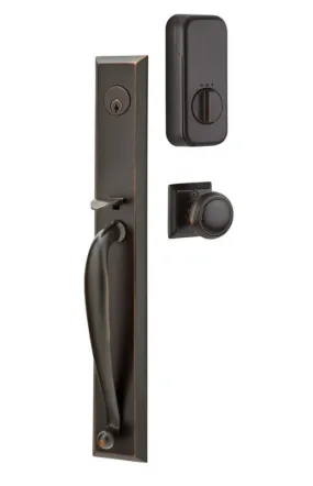 Emtek Single Cylinder Jefferson Handleset EMPowered Motorized Smart Lock Upgrade With Ice White Knob