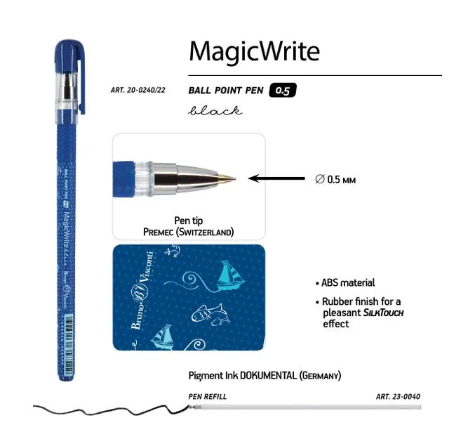 FreshWrite - Sail Boats Theme Pen Black Ink Refillable, 0.7mm.- Great Teenager Gift, 1 Count