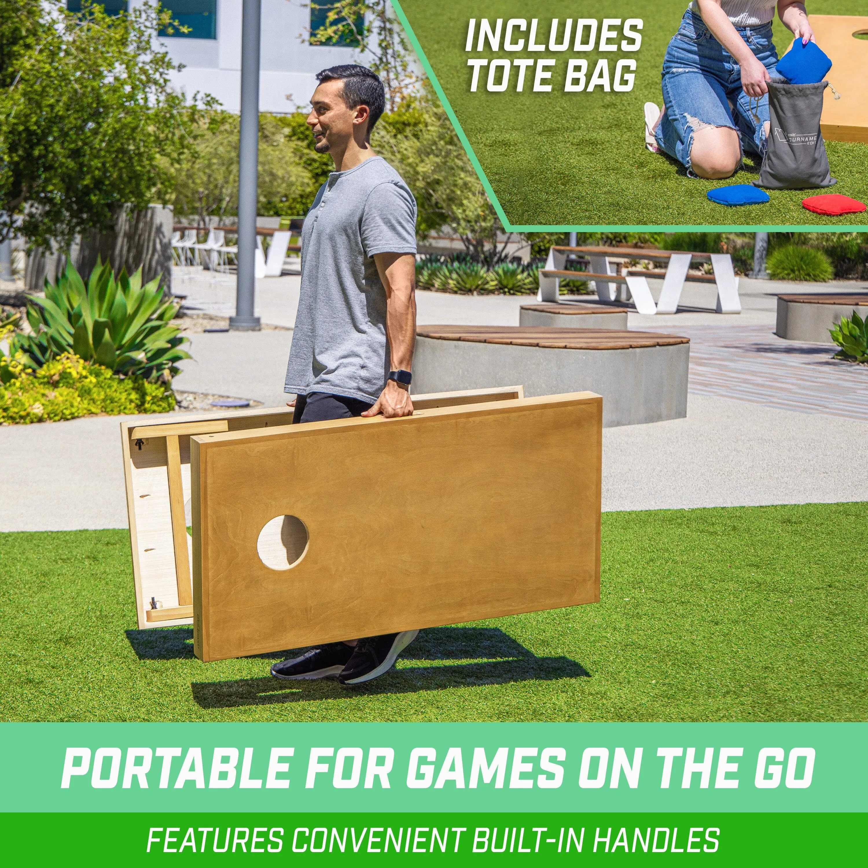 GoSports 4 ft x 2 ft Commercial Grade Cornhole Boards Set - Light Brown