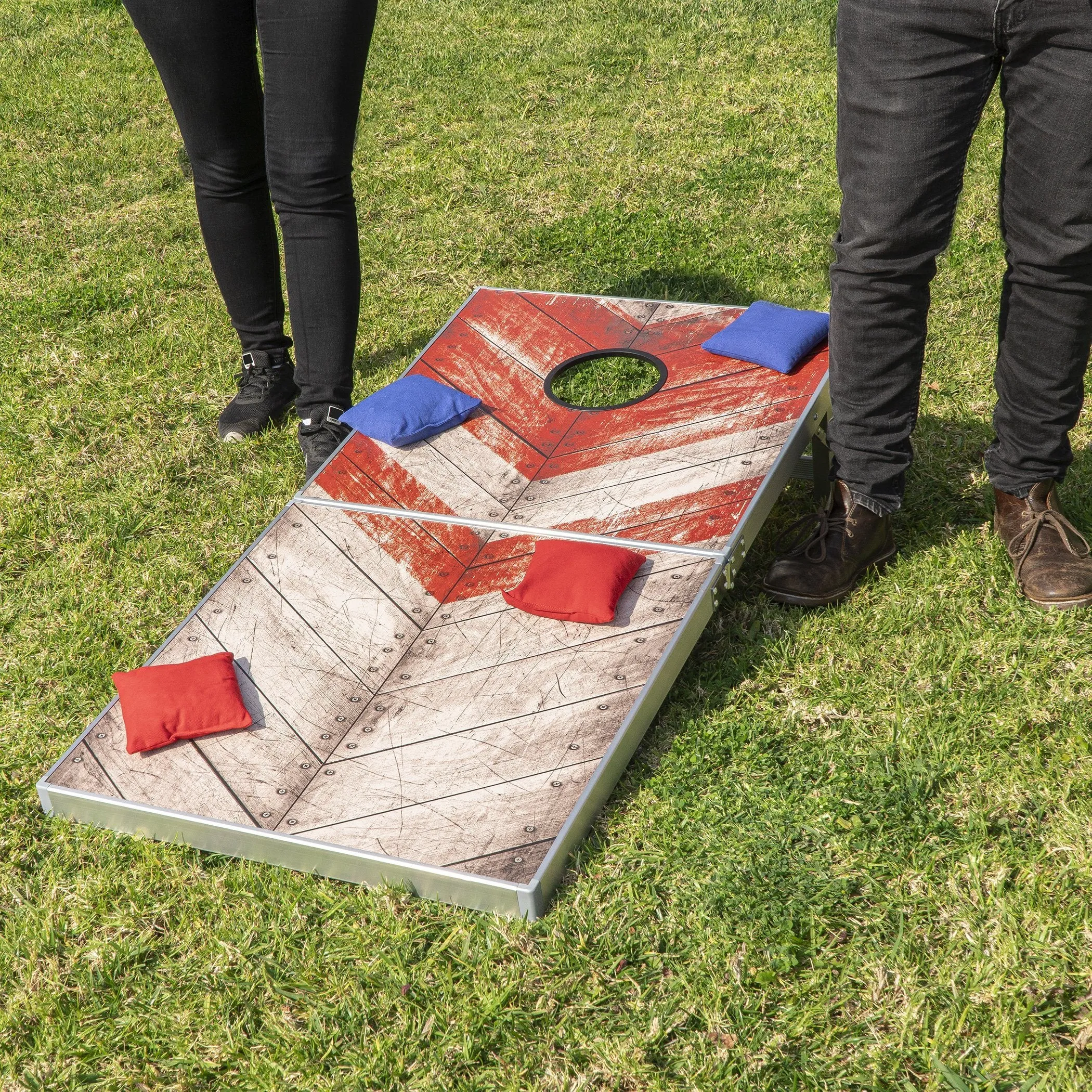 GoSports 4 ft x 2 ft Cornhole Set - Rustic Red/Blue
