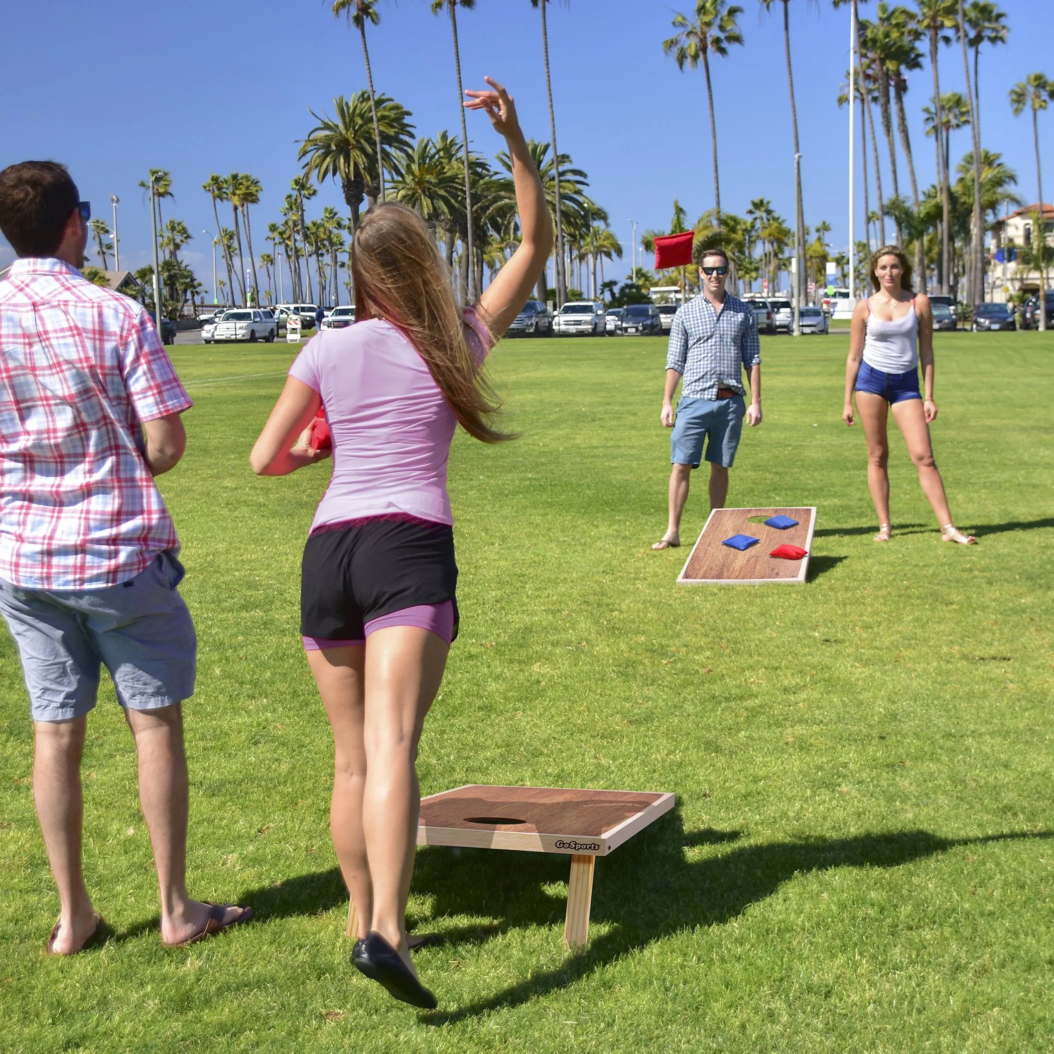 GoSports 4 ft x 2 ft Hardwood Design Cornhole Game Set