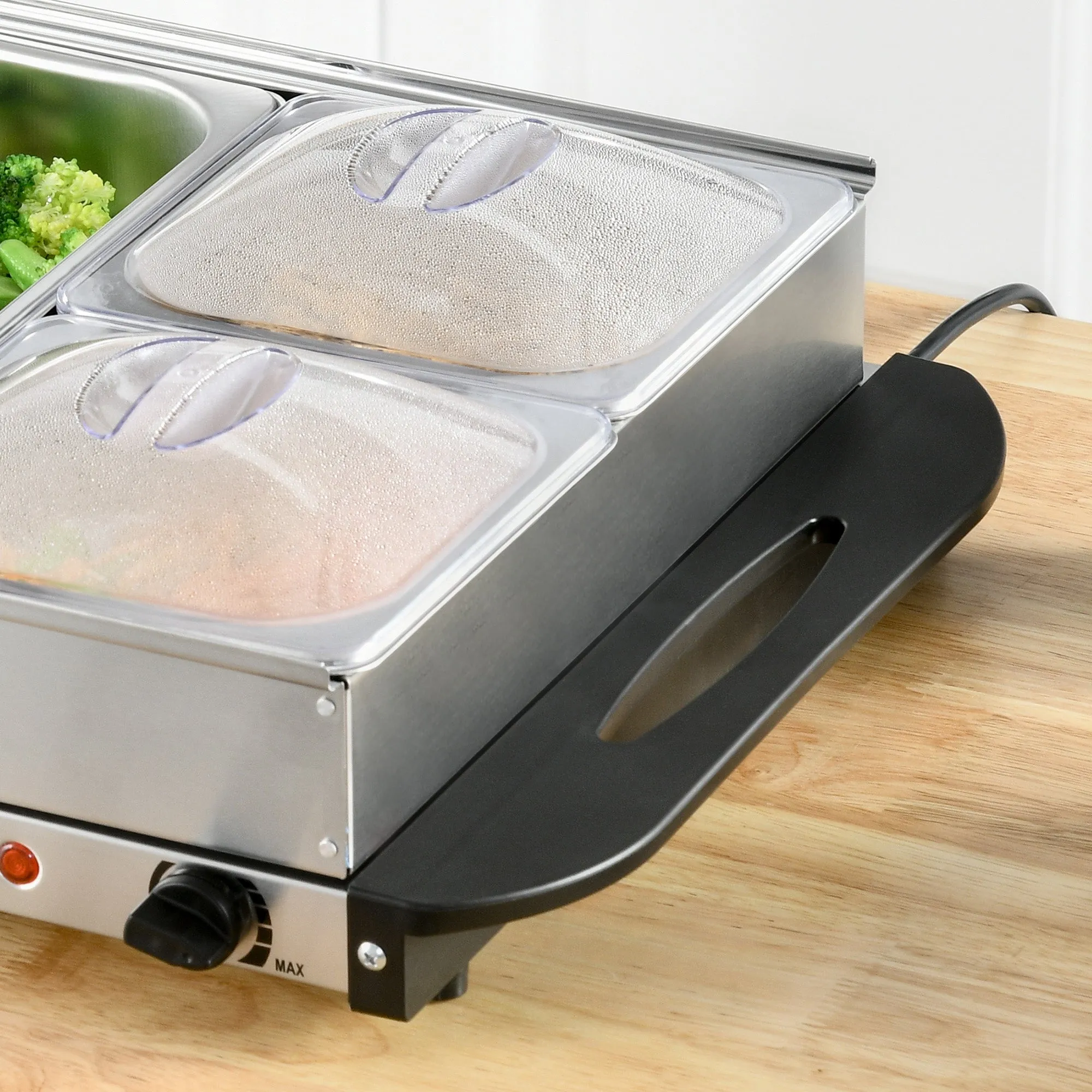 HOMCOM 4 Tray Electric Food Warmer Buffet Server with Warming Plate, Cool Touch Handles, Adjustable Temperature, 300W, 2 x 2.4L and 2 x 1L Pans