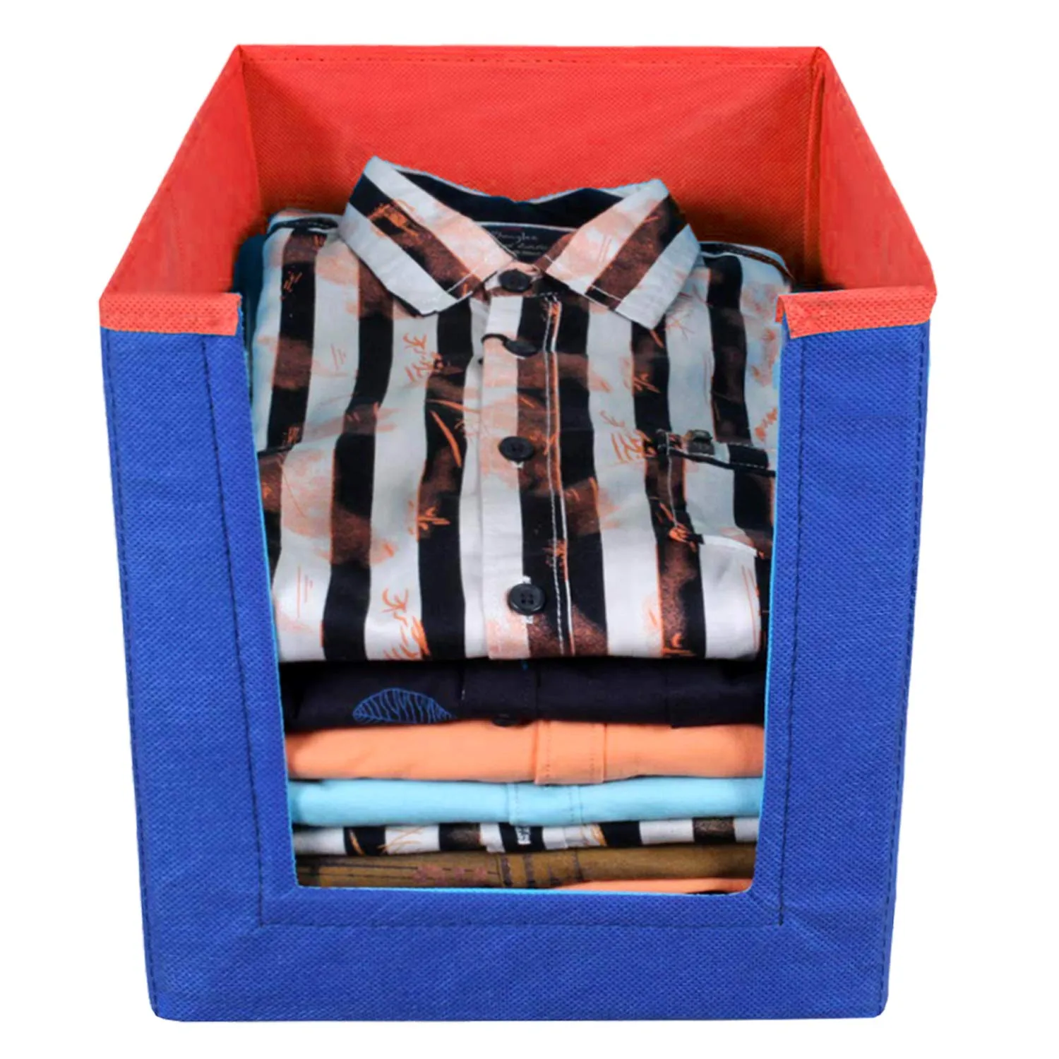 Kuber Industries Non Woven Shirt Stacker/Shirt Organizer Wardrobe Organizer (Blue & Red)-KUBMART11324