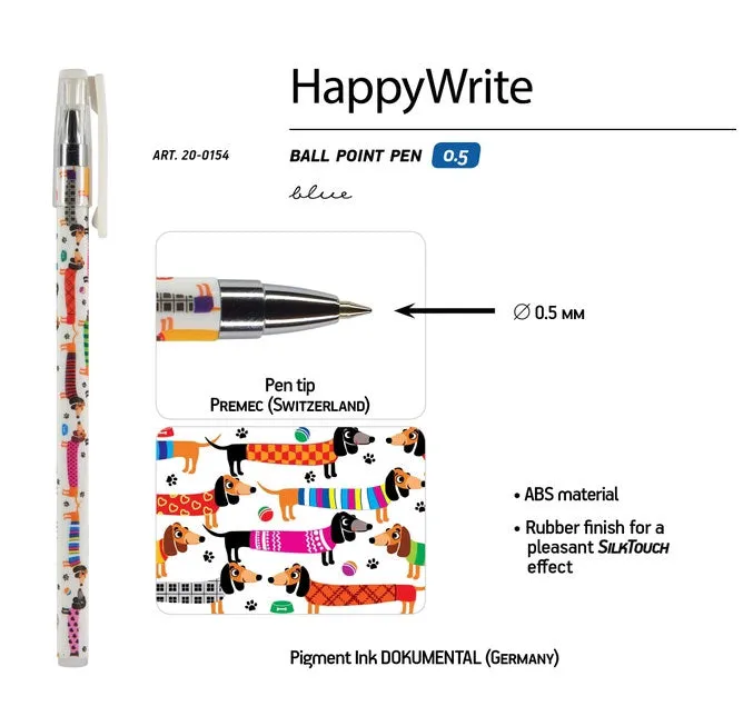 Long Dogs Funny Theme BallPoint Pen Blue Ink Refillable, 0.5mm.- Great Teenager Gift, 1 Count