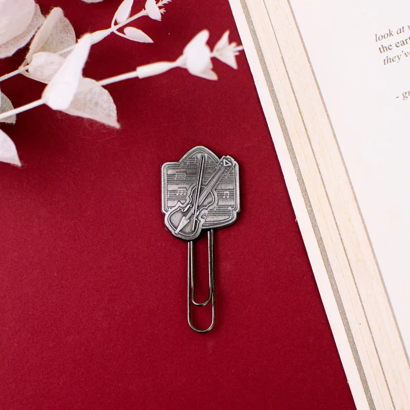 Metallic Paper Clip Bookmark - Music