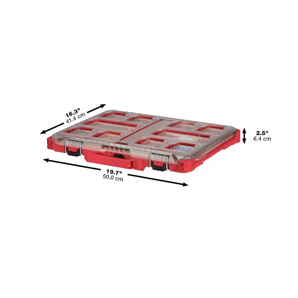 Milwaukee® PACKOUT™ 48-22-8431 Low-Profile Organizer, 19.7 in OAW, 2-1/2 in OAH, 16.3 in OAD, 10-Compartment, Plastic