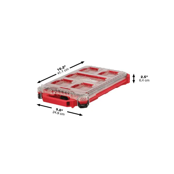 Milwaukee® PACKOUT™ 48-22-8436 Compact Organizer, 9.8 in OAW, 2-1/2 in OAH, 16.2 in OAD, 10-Compartment, Plastic, Red