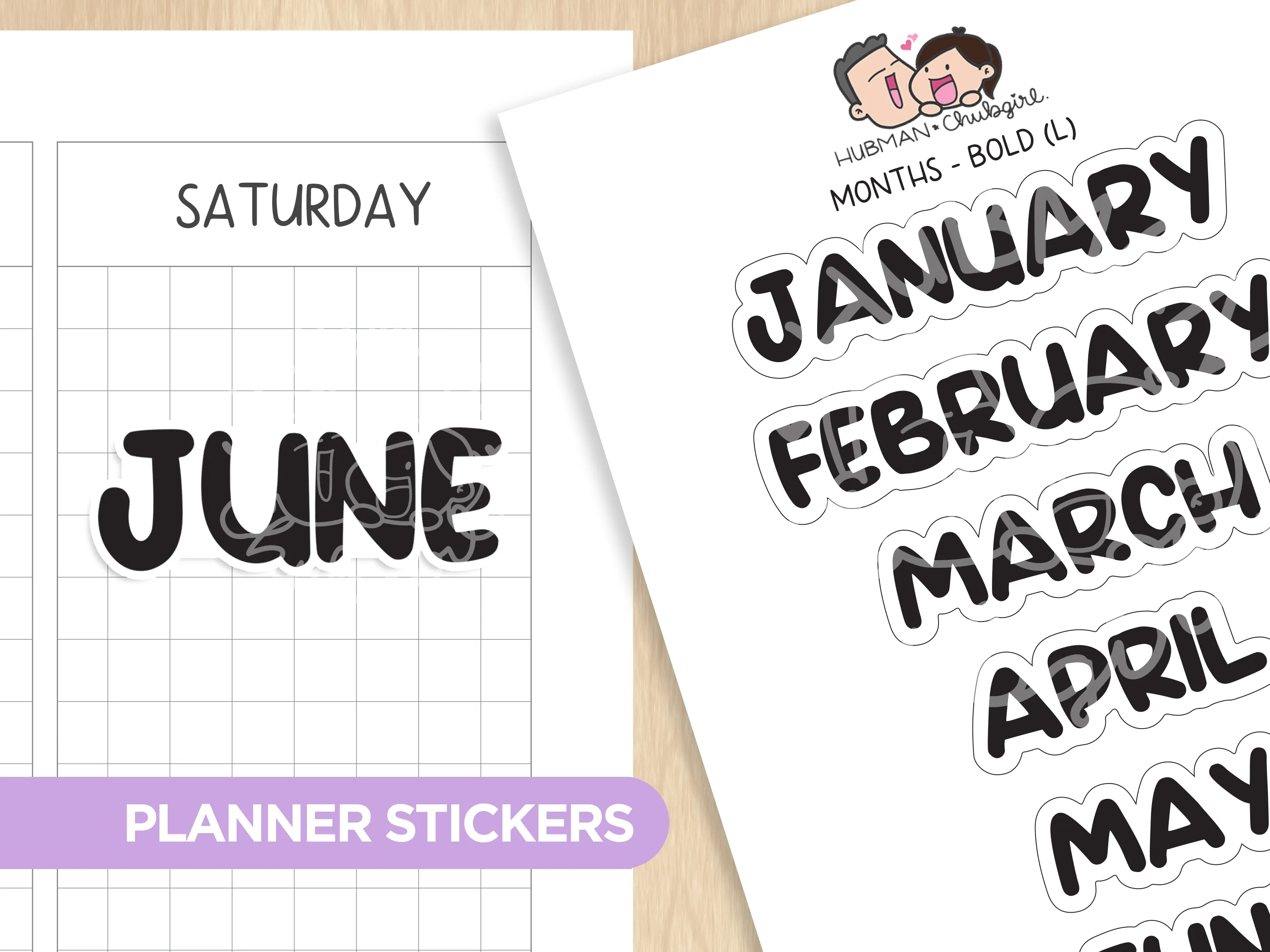 Months - Bold Text (L)  - Set of 2 Planner Stickers