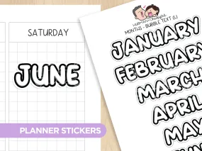 Months - Bubble Text (L)  - Set of 2 Planner Stickers