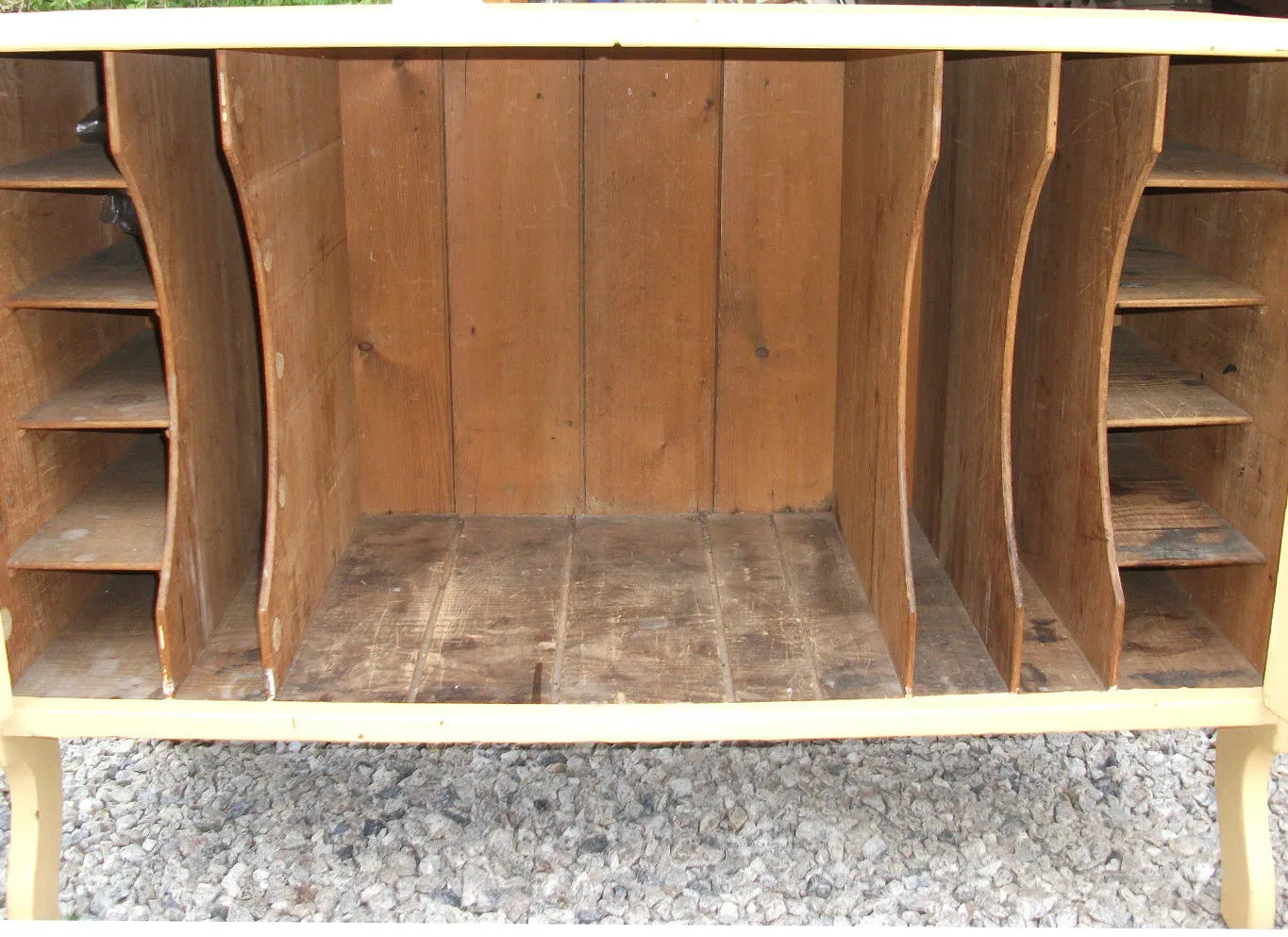 Original hand painted folk art pine cabinet great for storing Vinyl!