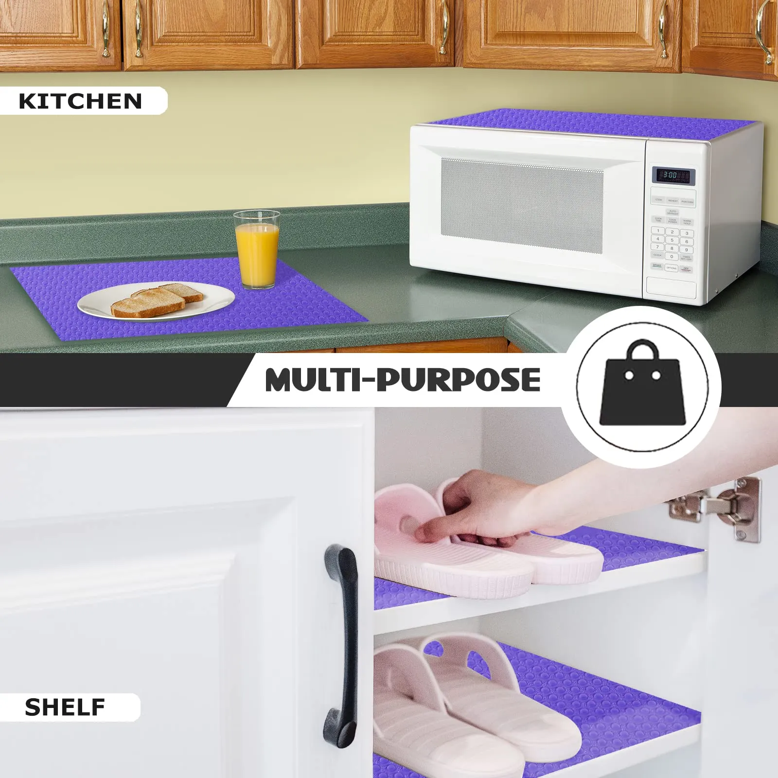 Rwotlls 24Pcs Refrigerator Liners, Washable Fridge Liner Mats Covers Pads for Glass Shelf Cupboard Cabinet Drawer Home Kitchen Accessories Organization (Purple)