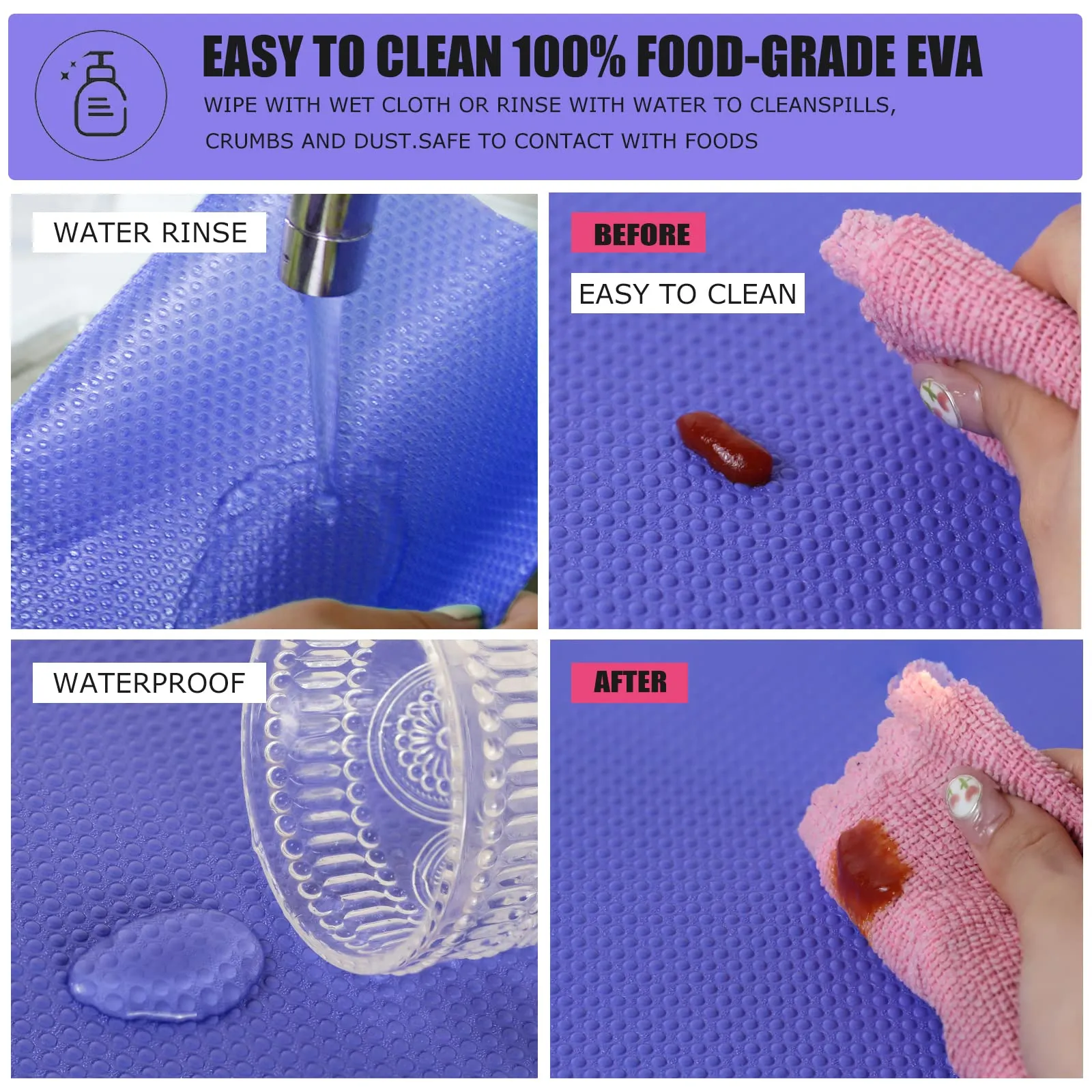 Rwotlls 24Pcs Refrigerator Liners, Washable Fridge Liner Mats Covers Pads for Glass Shelf Cupboard Cabinet Drawer Home Kitchen Accessories Organization (Purple)