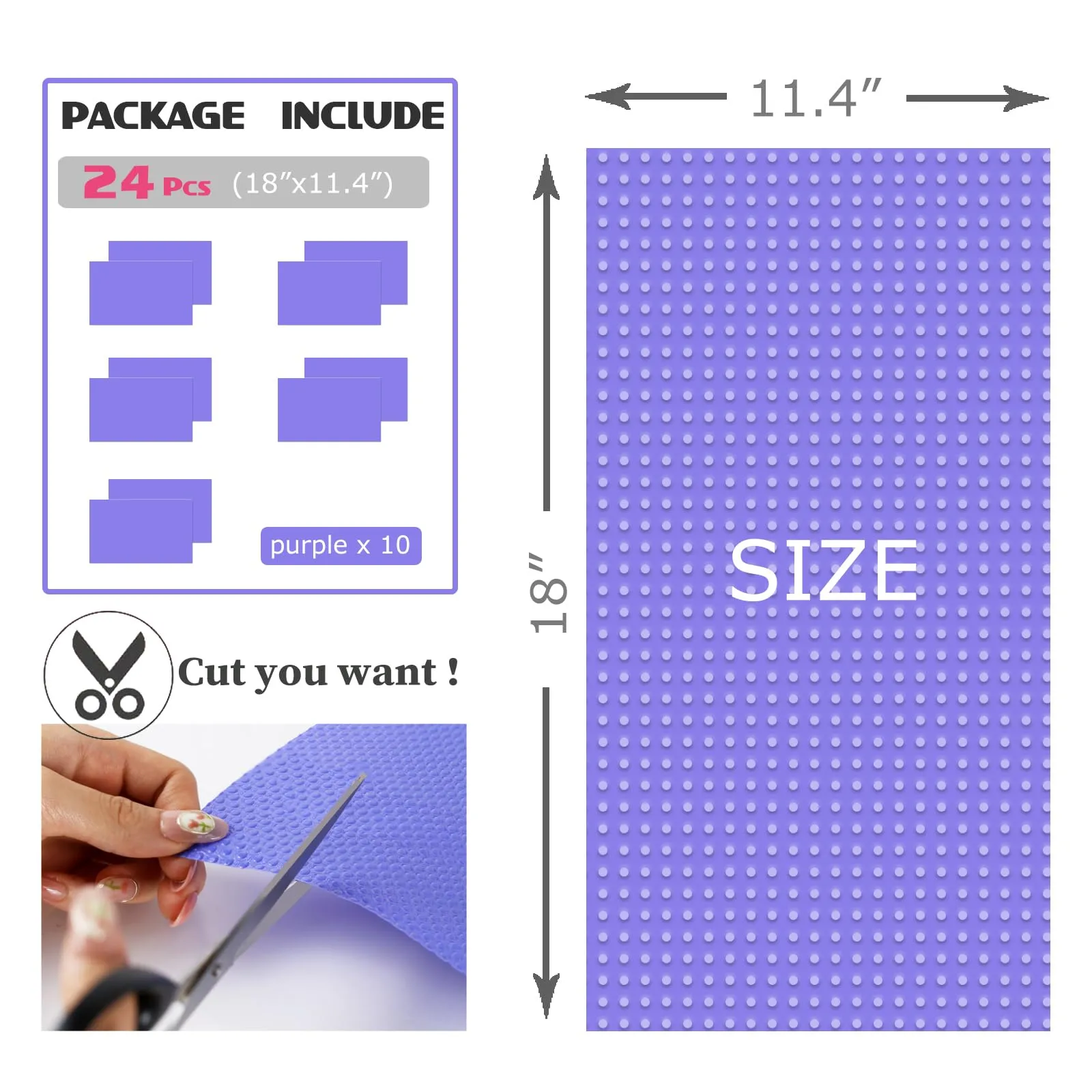 Rwotlls 24Pcs Refrigerator Liners, Washable Fridge Liner Mats Covers Pads for Glass Shelf Cupboard Cabinet Drawer Home Kitchen Accessories Organization (Purple)