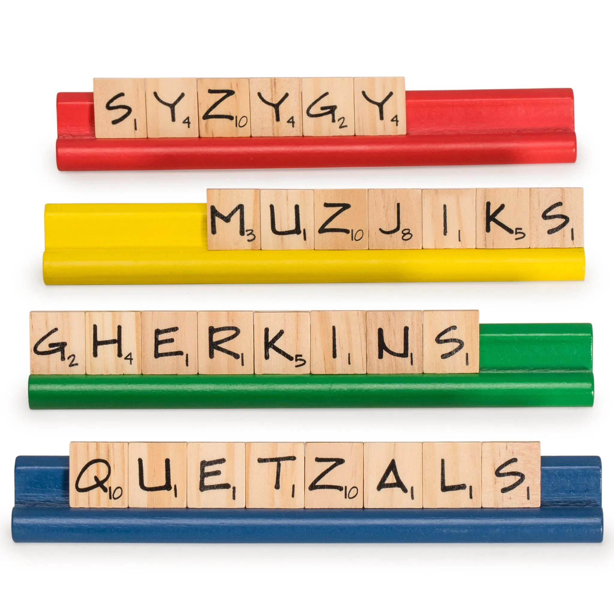 Scrabble Word Architect Deluxe Kit of 4 Wooden Multi-Color Scrabble Racks and 200 Wooden Scrabble Tiles