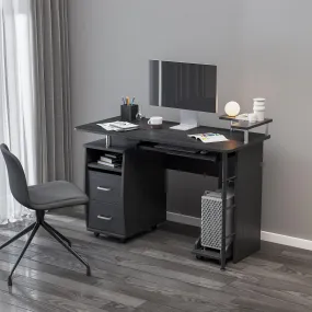 solid wood computer Desk,office table with PC droller,Storage shelves and file cabinet , two drawers, CPU tray,a shelf  used for planting, single , black. 47.24''L 21.65''W 34.35''H