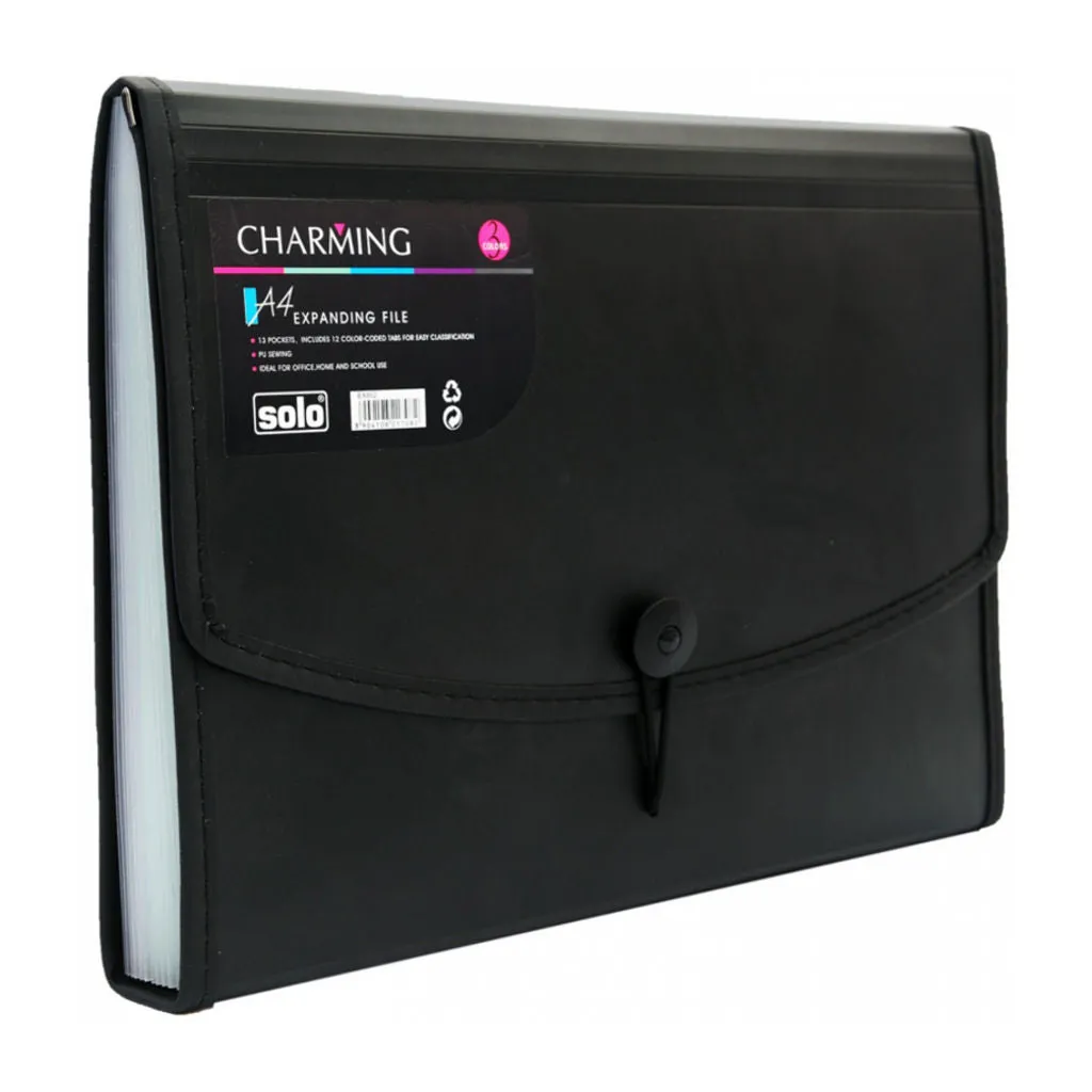 Solo Expanding File Elastic With Swing 12 Section Black A4 EX 802