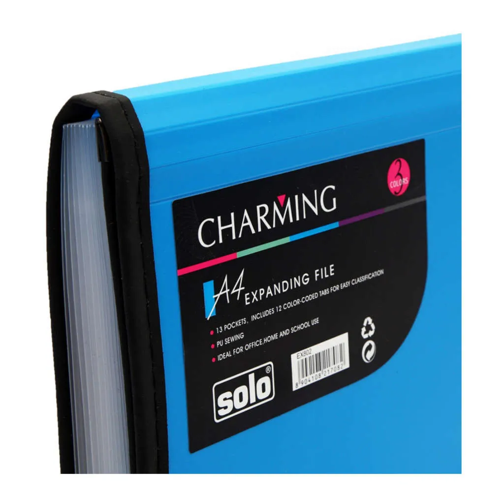 Solo Expanding File Elastic With Swing 12 Section Blue A4 EX 802