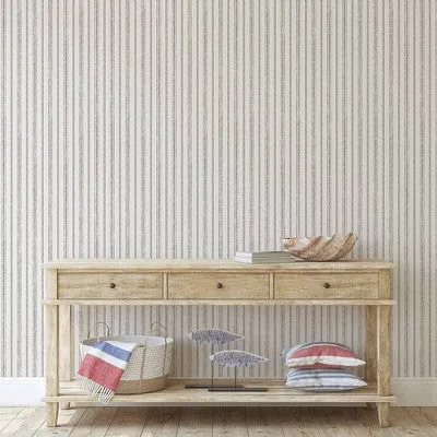 Tempaper & Co. Nautical Stripe Removable Peel and Stick Wallpaper, Charcoal and Cotton, 28 sq. ft.