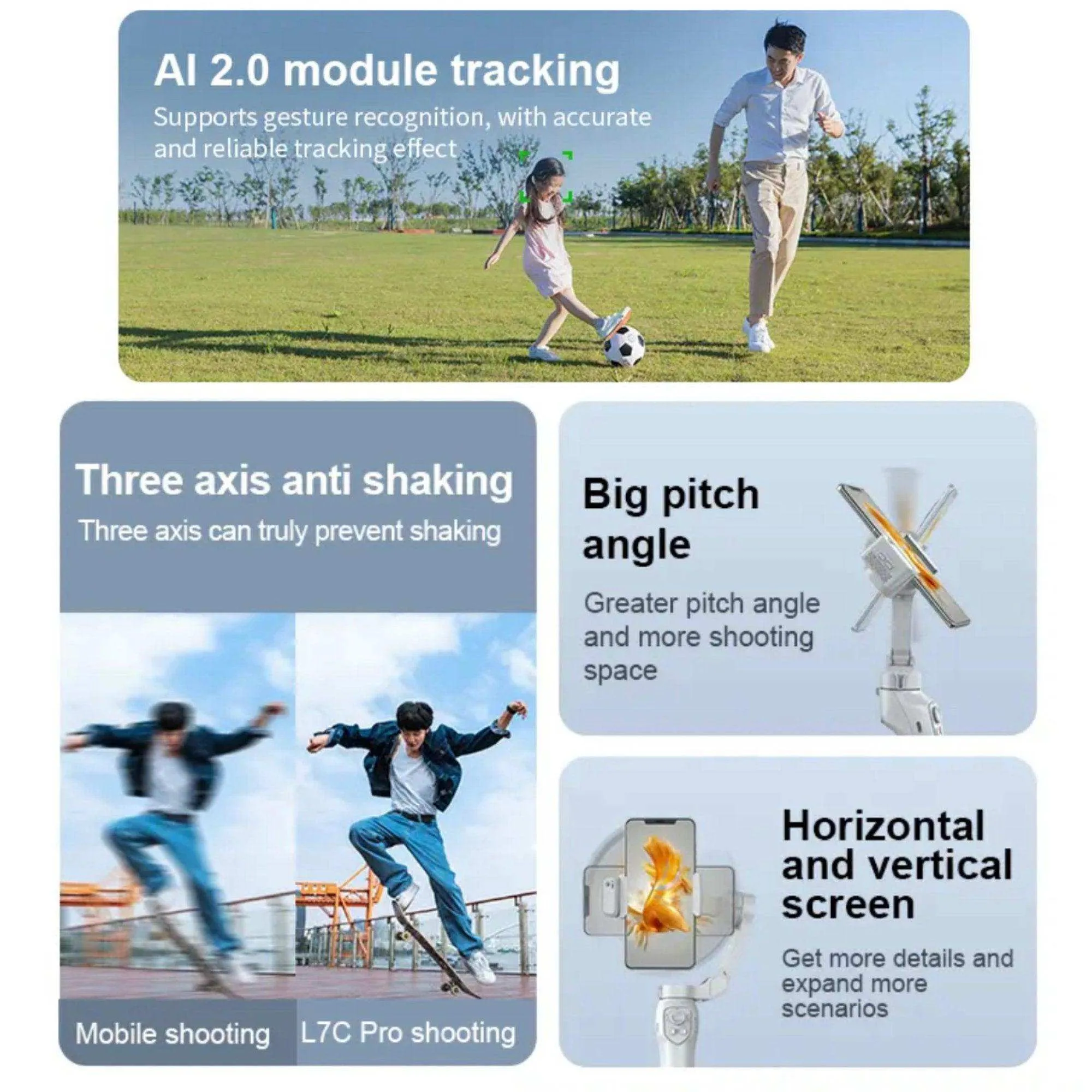 TUTT L7C Pro   AI Module | 3 Axis Pro Handheld Anti-shake Smartphone Selfie Stick Phone Gimbal Stabilizer with Tripod | AI Auto Face Tracking Module Vlog YouTube