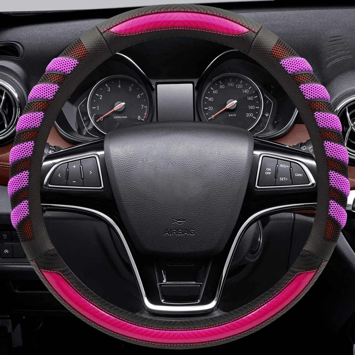 Universal Fit Leather Steering Wheel Cover with Blue Sport Grip,